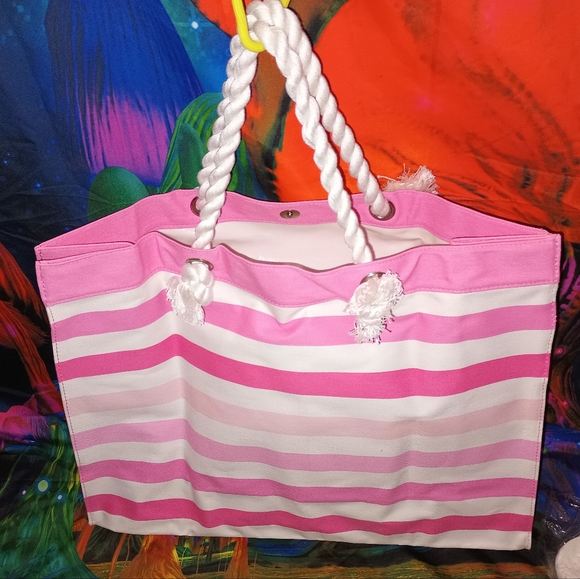 Victoria's Secret maima st barts Hawaii pink white stripe bag w flip flops - Picture 6 of 8